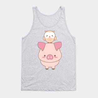 Kawaii Animals Pattern in Light Pink Tank Top